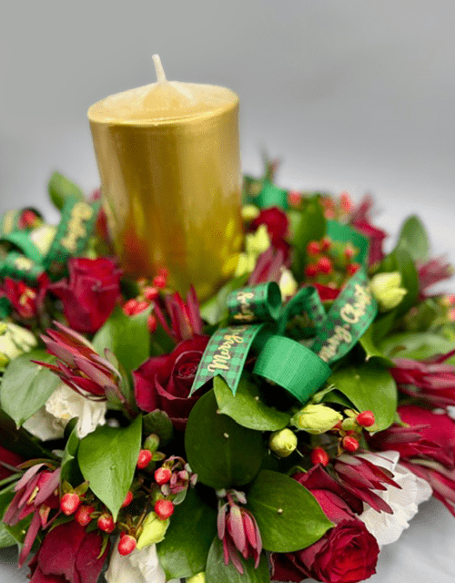 Christmas Table Wreath with Gold Candle - Impala Online