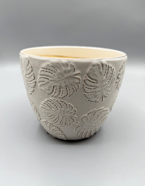 Cream Leaf Print Ceramic Pot - Impala Online