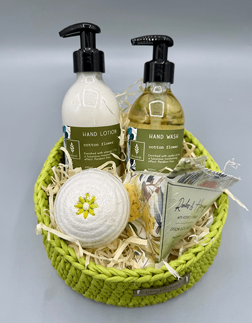 Lime Green Cotton Flower Gift Basket - Impala Online