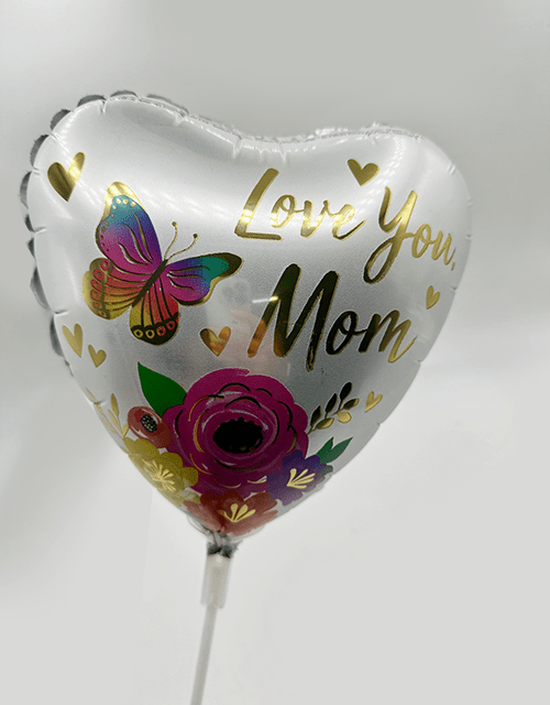 'Love you Mom' - Heart shaped Stick Balloon - Impala Online