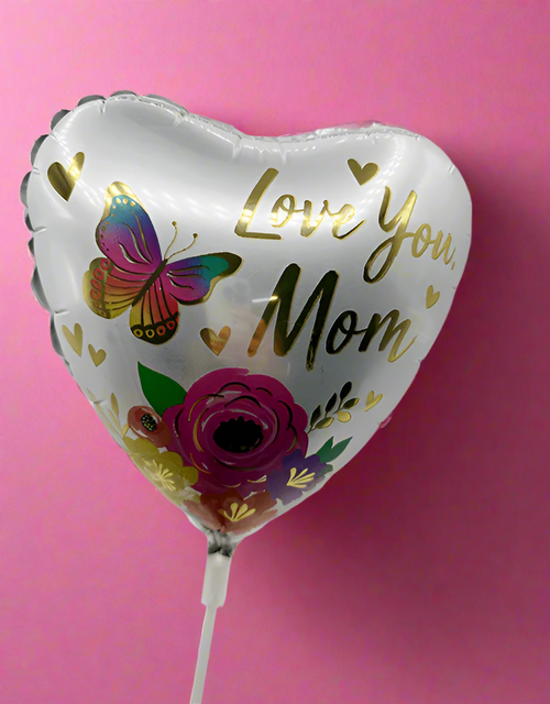 'Love you Mom' - Heart shaped Stick Balloon - Impala Online