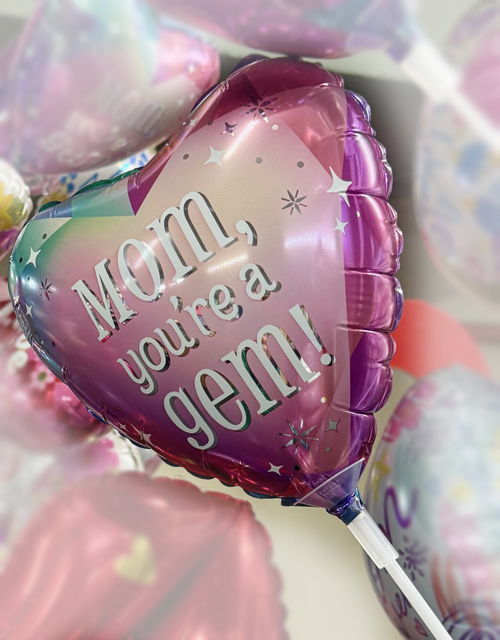 'Mom you're a gem!' - Heart shaped Stick Balloon - Impala Online