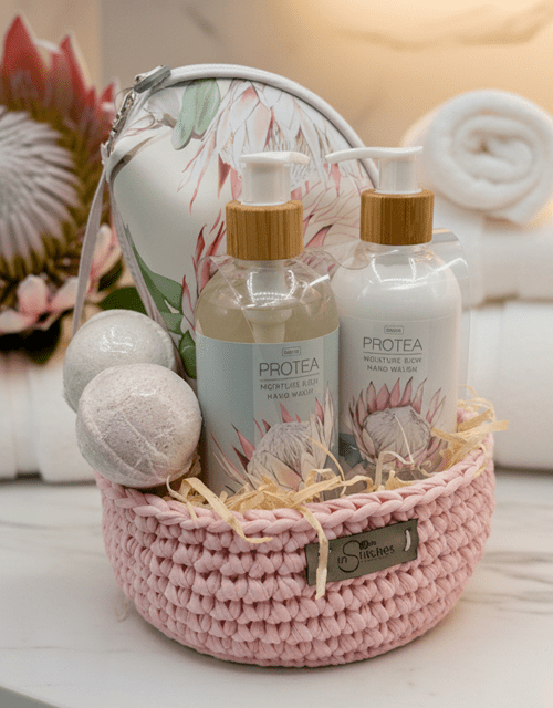 Pastel Pink Protea Gift Basket - Impala Online