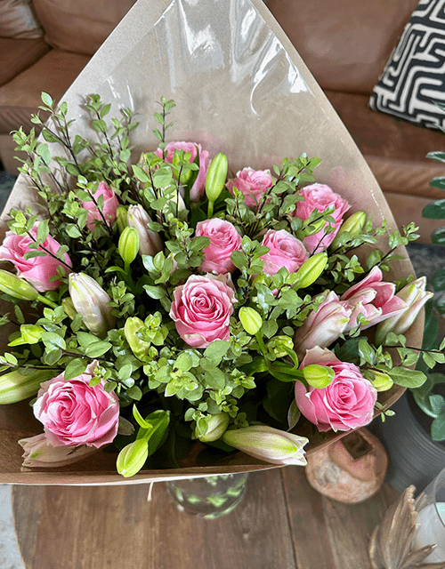 Pink Pearl Roses & Lilies Bouquet - Impala Online