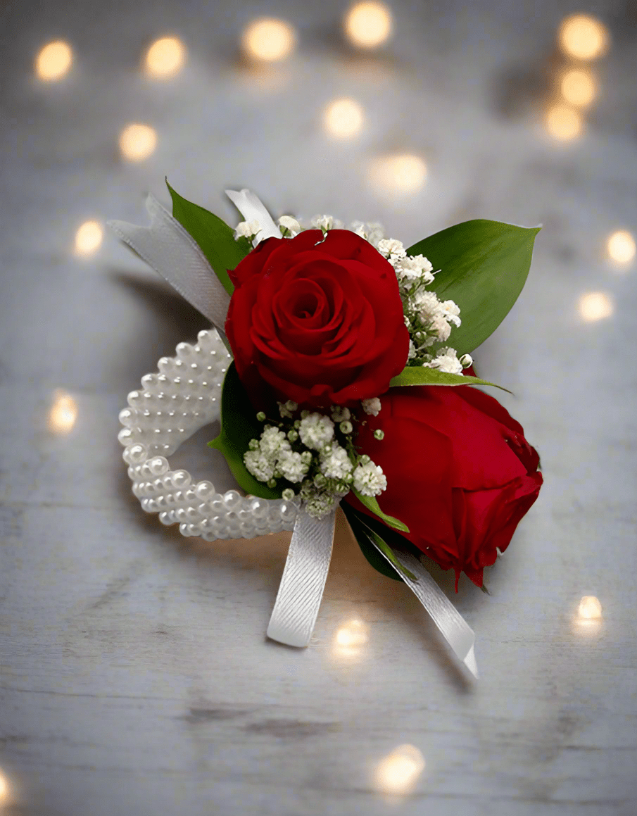 Red Rose with Silver Ribbon Wrist Corsage - Impala Online