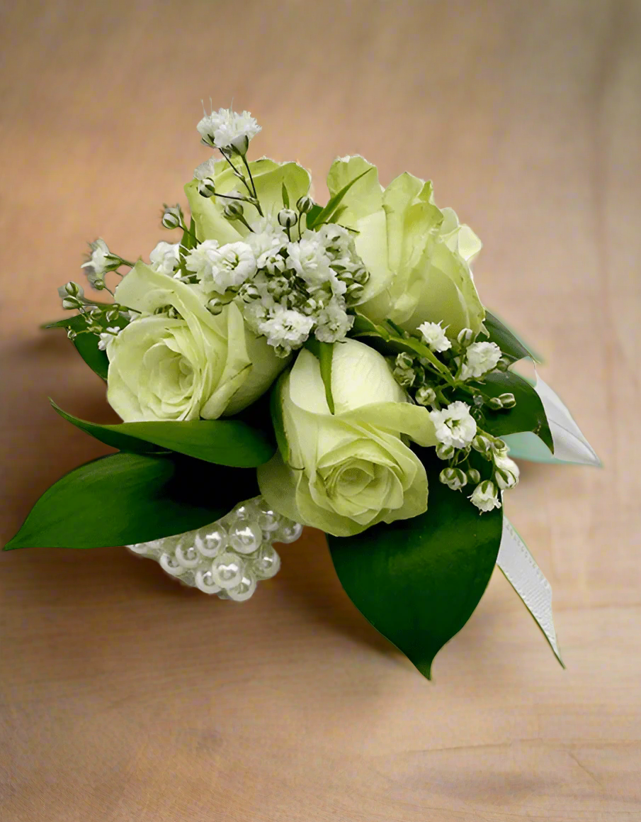 White Pearl Wrist Corsage - Impala Online