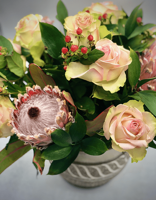Soft Pink Bearded Protea Arrangement - Impala Online