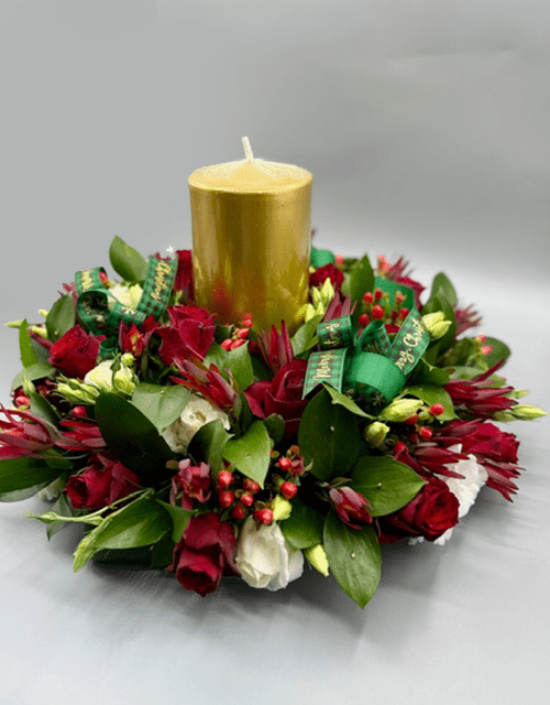 Christmas Table Wreath with Gold Candle - Impala Online