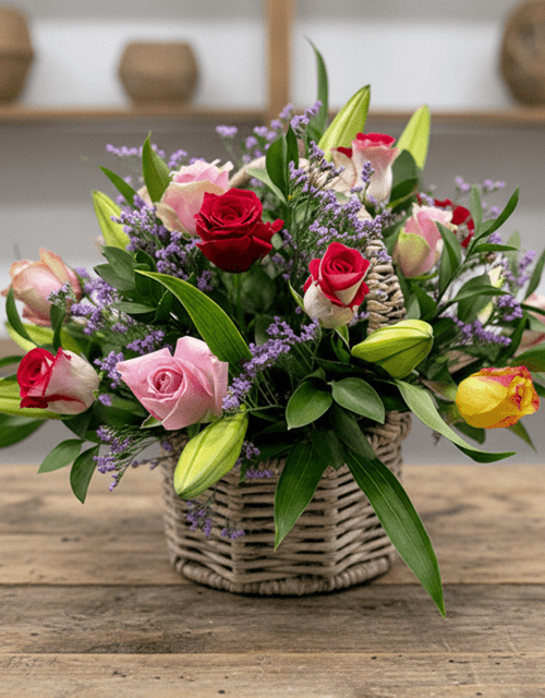Mixed Rose & Lily Basket - Impala Online
