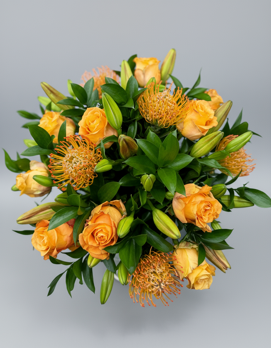 Orange Rose and Pincushion Arrangement - Impala Online