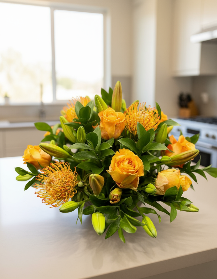Orange Rose and Pincushion Arrangement - Impala Online