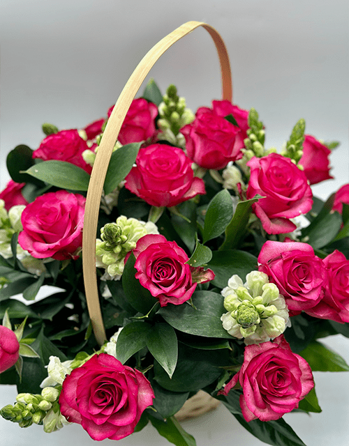 Pretty Pink Rose Basket Arrangement - Impala Online