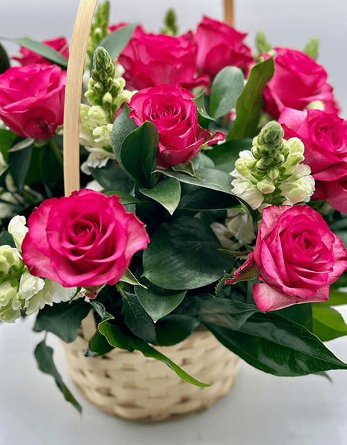 Pretty Pink Rose Basket Arrangement - Impala Online