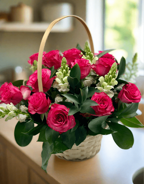 Pretty Pink Rose Basket Arrangement - Impala Online