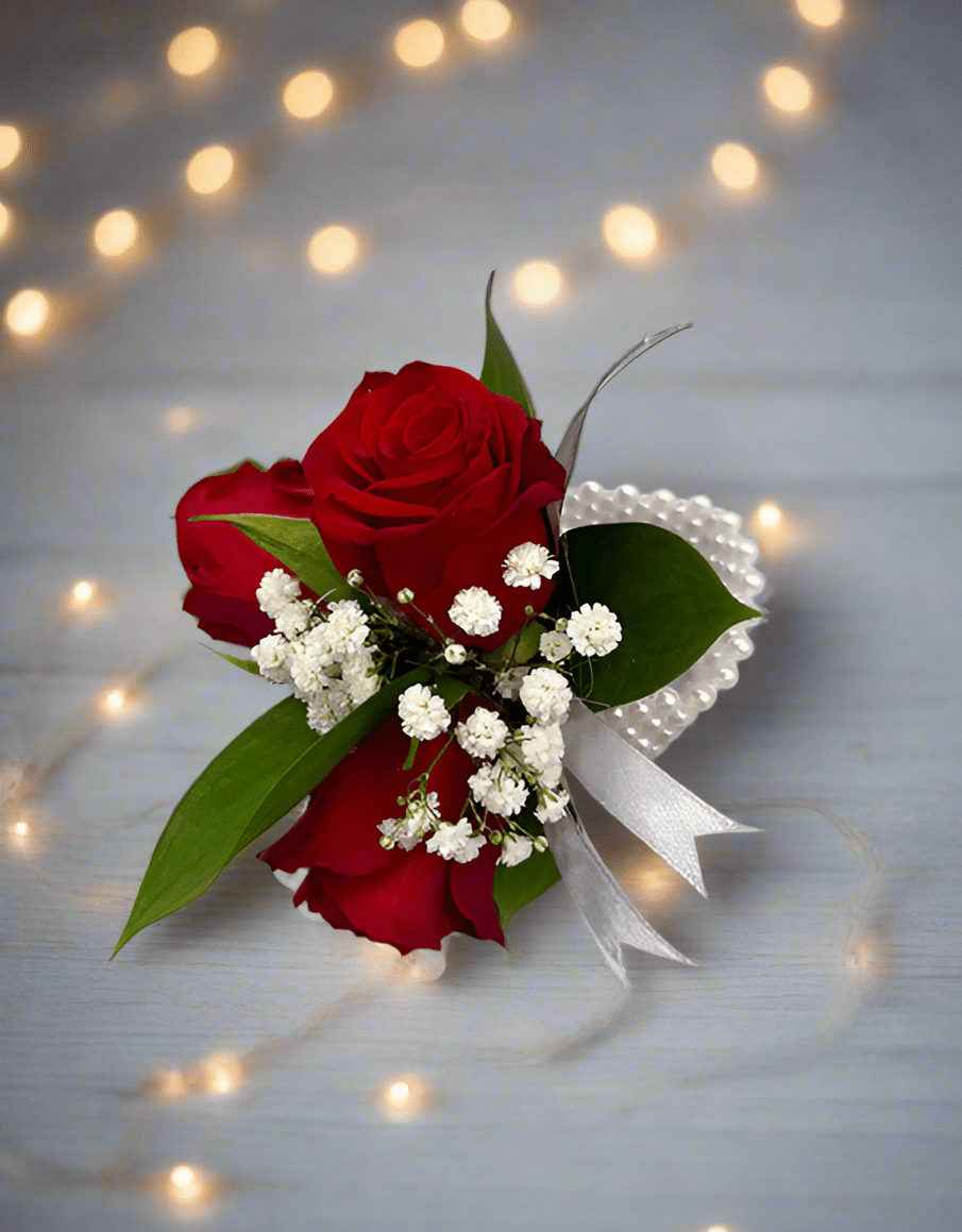 Red Rose with Silver Ribbon Wrist Corsage - Impala Online