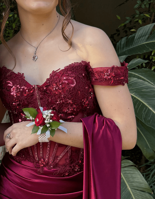 Red Rose with Silver Ribbon Wrist Corsage - Impala Online
