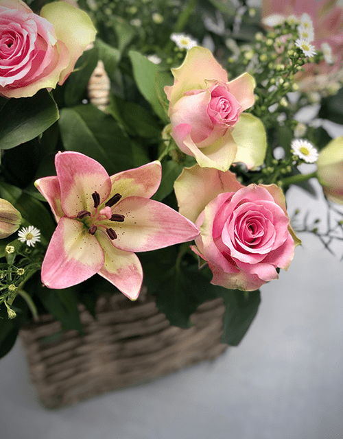Beautiful Pink Rose and Lily Basket - Impala Online