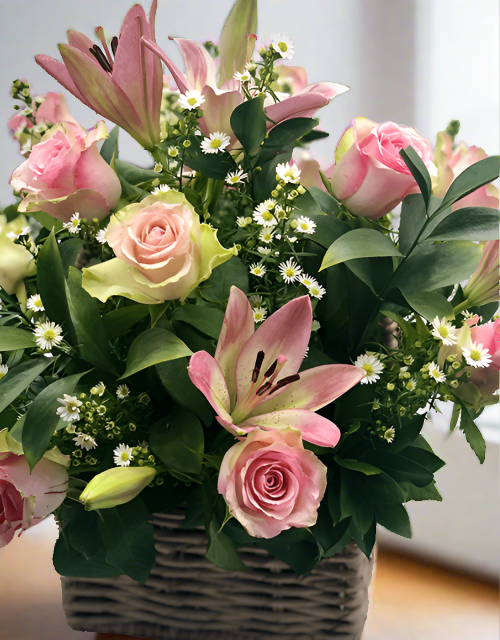 Beautiful Pink Rose and Lily Basket - Impala Online