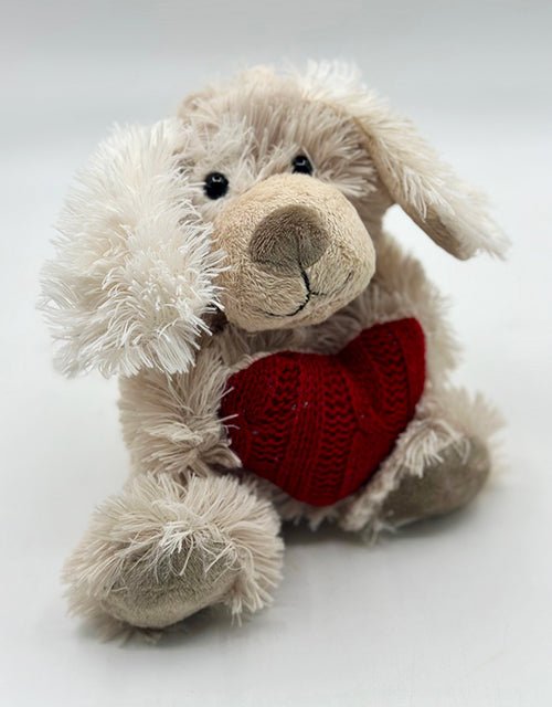 Love Puppy holding a red crochet heart (small) - Impala Online