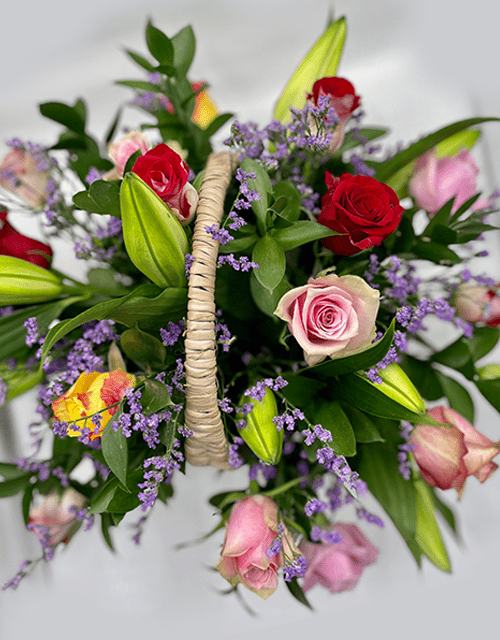 Mixed Rose and Lily Basket - Impala Online