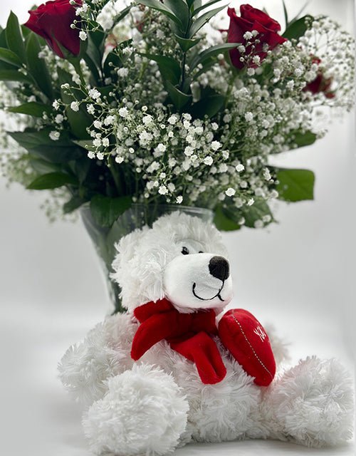 Red Roses in Vase (small) - with soft teddy - Impala Online